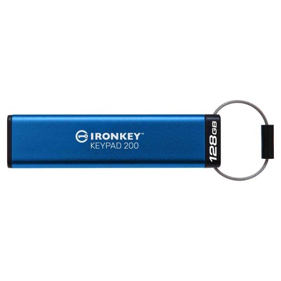Memoria USB 128GB Kingston IKKP200/128GB Ironkey Keypad 200, USB3.2/IP68/Color Azul