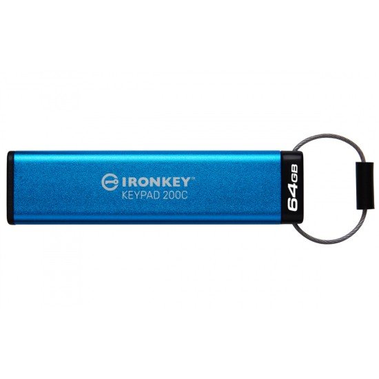 Memoria USB-C 64GB Kingston IKKP200C/64GB Ironkey Keypad 200C, USB Tipo C/IP68/Color Azul