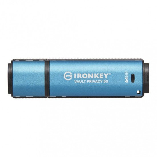 Memoria USB 64GB Kingston IKVP50/64GB, Ironkey Vault Privacy 50, USB-A 3.2, Color Azul