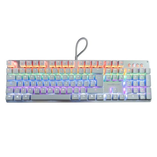 Teclado mecánico GAME FACTOR KBG400-WH-RD, Rainbow, switch Red, USB, blanco.