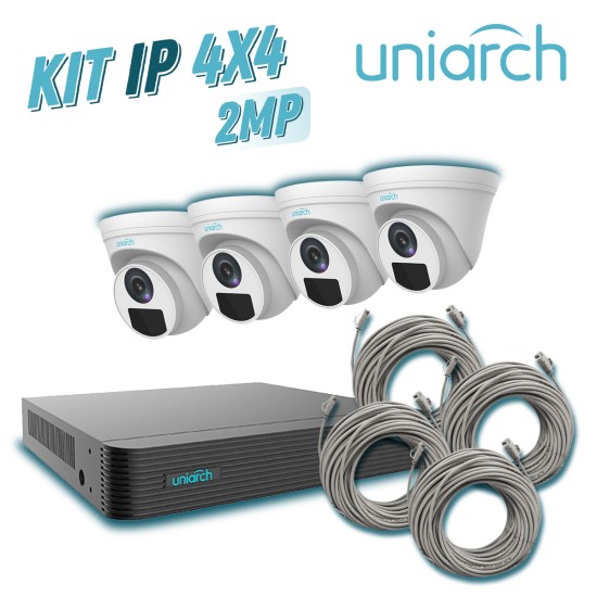 Kit 4X4 Uniarch Kit 1X NVR-104E2-P4 + 4X IPC-T122-APF28 + 4X ENS-IP18CAT6