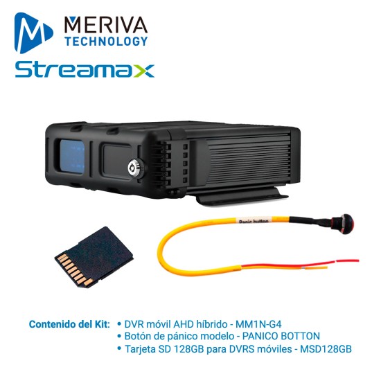 Kit Movil Meriva Streamax 1X MM1N-G4 + 1X MSD128 + 1X Panic Button Compatible Con CB2, KIT MM1N-SD
