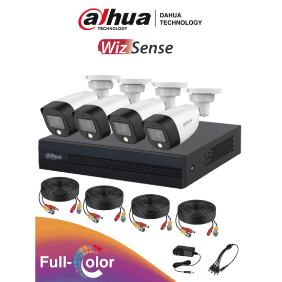 Kit de 4 Canales Full Color de 2MP con Tecnologia WizSense KIT/XVR1B04-I/4-HFW1209CN-LED-0280B