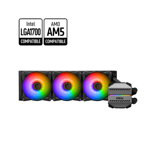 Sistema de Enfriamiento Liquido MSI Mag Coreliquid M360 Para CPU/ RGB/ 120MM/ 3100RPM/ 3 Ventiladores/ Negro