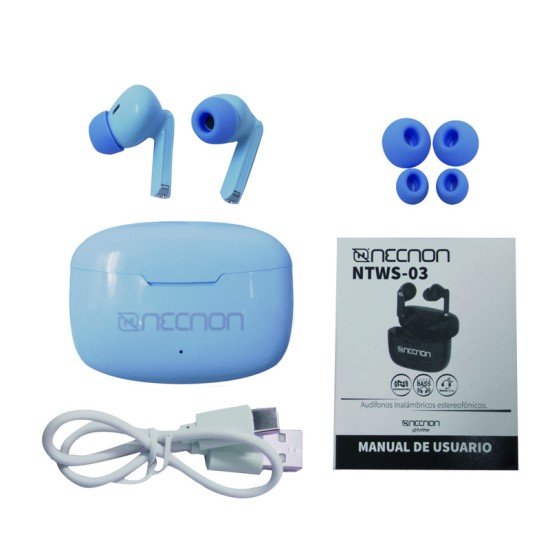 Audifono Inalambrico Necnon NTWS-03 NBAB030300 Bluetooth/ Indicador LED/ 200MAH/ Color Azul
