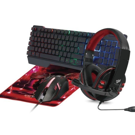 Kit Gamer Teclado, Mouse, Audifonos y Mousepad-Pegasus Necnon NBCGPG0241 Color Rojo-Negro