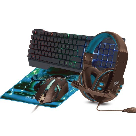 Kit Gamer Teclado, Mouse, Audifonos y Mousepad-Pegasus Necnon NBCGPG0341 Color Azul-Negro