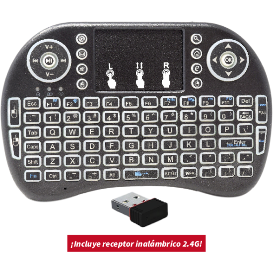 Control Remoto Necnon NCR-1 Con Teclado y Mousepad, Receptor USB 2.4, RGB