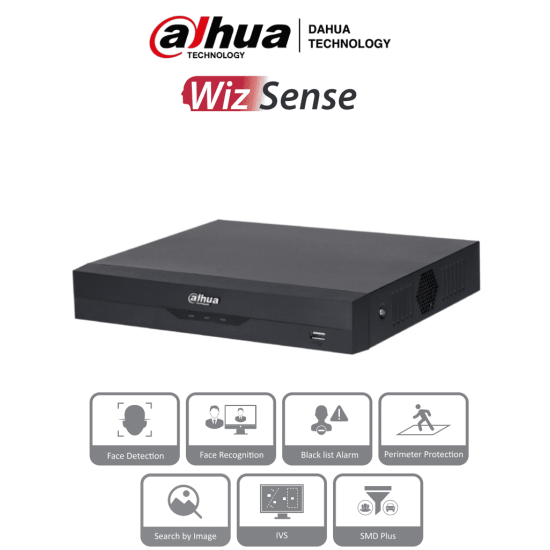 NVR 4 Canales Dahua NVR2104HS-P-I2 8MP/ 4K/ 4 Canales IP/ WizSense/ 4 Puertos POE/ H265+/ 80 MBPS/ 10 TB/ HDMI y VGA