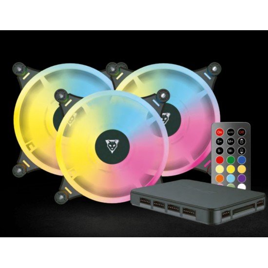 Kit de 3 Ventiladores de 120MM ARGB Ocelot Gaming OFKIT-2 Incluye HUB y Control Remoto Para Controlar Los Colores
