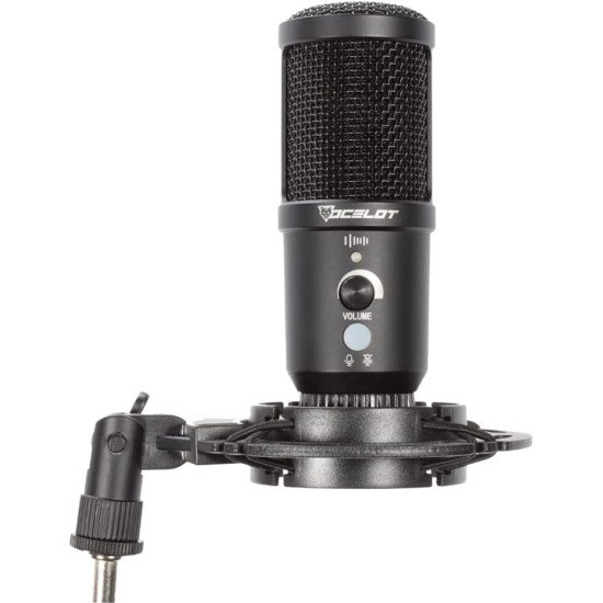 Microfono Ocelot Gaming OGMIC-03 Tipo Cardiode Para Streaming, USB ,Con Brazo Tipo Grua Para Escritorio, Color Negro