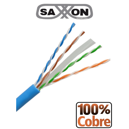 Bobina de Cable UTP CAT6 Saxxon OUTP6COP305B 305 Metros/ Color Azul/ Uso Interior/ Soporta Pruebas de Fluke Test