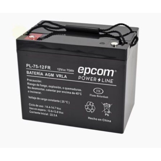 Bateria de Ciclo Profundo AGM/ VRLA 12VCC/ 75AH Epcom PL7512-FR UL con Retardo a la Flama