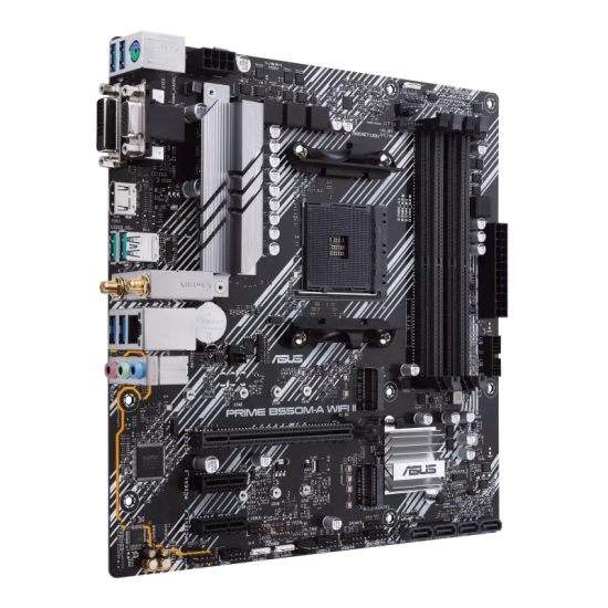 Tarjeta Madre Asus Prime B550M-A WIFI II Socket AM4/ Micro ATX/ PCIE 4.0/ WI-FI 6/ HDMI/ DVI-D/ D-SUB/ SATA 6/ Aura Sync RGB