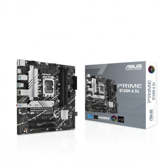 Tarjeta Madre Asus PRIME B760M-A D4 Socket 1700/ Microatx/ 4XDDR4/ 2XHDMI/ DP/ PCIE-4.0/ ARGB/ Aura Sync