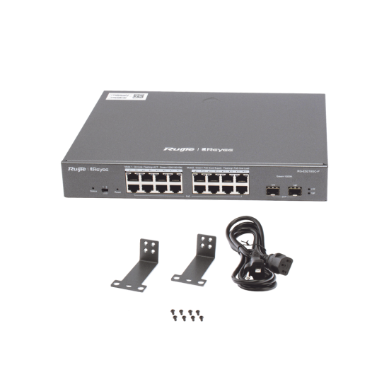 Switch Administrable POE con 16 Puertos Gigabit POE 802.3AF/AT+2 SFP Para Fibra 1GB 240W Ruijie RG-ES218GC-P