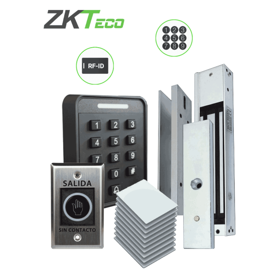 Kit de Control de Acceso ZKteco SA40E KIT, Incluye 1 SA40 Control de Acceso/1 Electroiman LM1802 300LBS/1 Boton de Salida TLEB1/10 Tarjetas 125