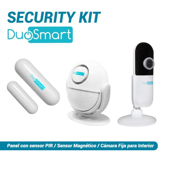Kit de Seguridad Basica Del Hogar Duosmart Security KIT, 1 Panel de Alarma C10, 1 Sensor Magnetico CSD1 y 1 Camara E10