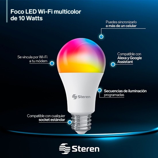 Foco LED WIFI Steren Shome-120 10W Multicolor RGB Controlado