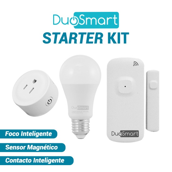 Kit de Inicio de Duosmart Starter KIT, 1 Foco Inteligente S10, 1 Contacto de Sobreponer B30 y 1 Sensor Magnetico D10