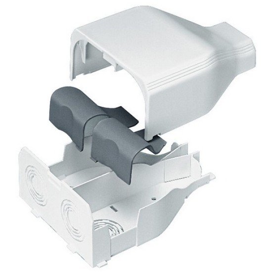 Conexión de tubería a canaleta T45, Syscom T45EEIW, salidas de 1/2", 3/4", 1" y 1 1/4", material ABS, color blanco mate