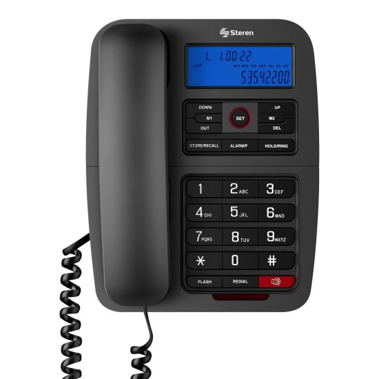 Telefono Alambrico Steren TEL-235 Teclado Grande/ Pantalla Luz Led Color Negro