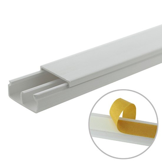 Canaleta blanca de PVC autoextinguible Thorsman TMK-1020-CD-CC con división, 20x10 mm, tramo de 6 pies y cinta adhesiva