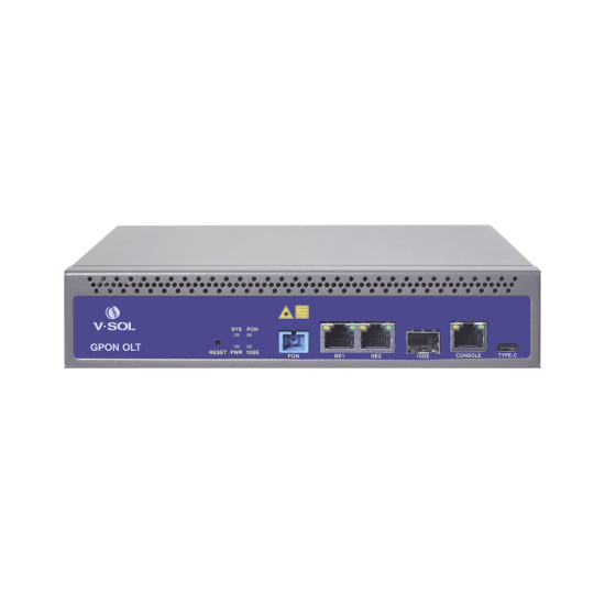 OLT de 1 Puerto GPON Con 3 Puertos Uplink (2 Puertos Gigabit Ethernet + 1 Puerto SFP/SFP+) , Hasta 128 Onus, V-SOL V1600-GS