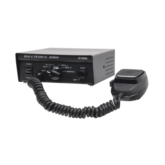 Sirena Vehicular de 100W Epcom X100A con Switch Giratorio de 6 Posiciones y Microfono Integrado de Uso Rudo