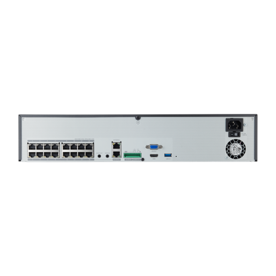NVR DE 16 Canales Hanwha XRN-1620SB1, 32MP Hasta 4 Discos Duros Switch POE+16 Puertos WiseNet P2P H.265 & WiseStream