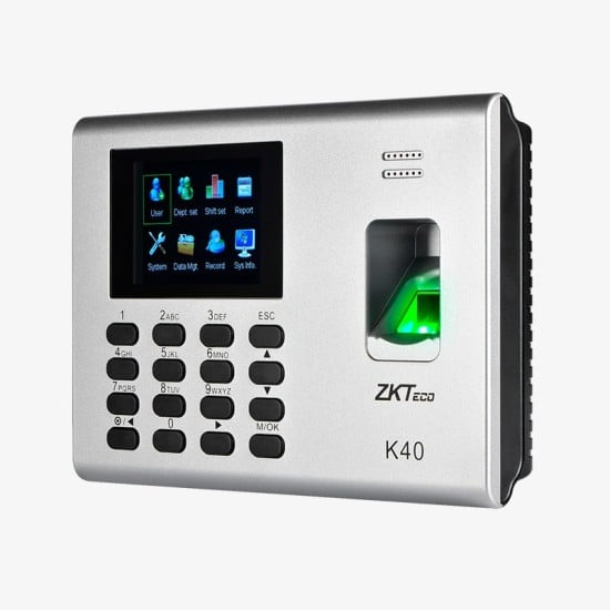 Control de Acceso Simple y Asistencia ZKTECO, ZK-K40 ID/ 1000 Huellas/ Puerto de Red/ USB/ Bateria Incluida y Fuente de Poder (12V 1.5A)