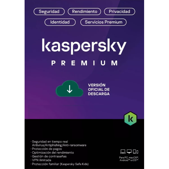ESD Kaspersky Premium (Total Security, Security Cloud) / 5 Dispositivos / 3 Cuentas KPM / 1 Año / Base, KL1047ZDEFS