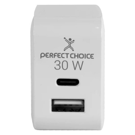 Cargador de Pared Perfect Choice PC-240426, 30W, USB-A/USB-C, Blanco