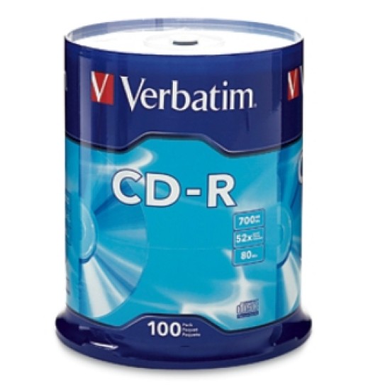 100 piezas de CD-R Verbatim 52X, 700MB, 80MIN, 94554