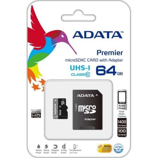 Memoria MicroSDHC 64GB Adata AUSDX64GUICL10-RA1 clase 10