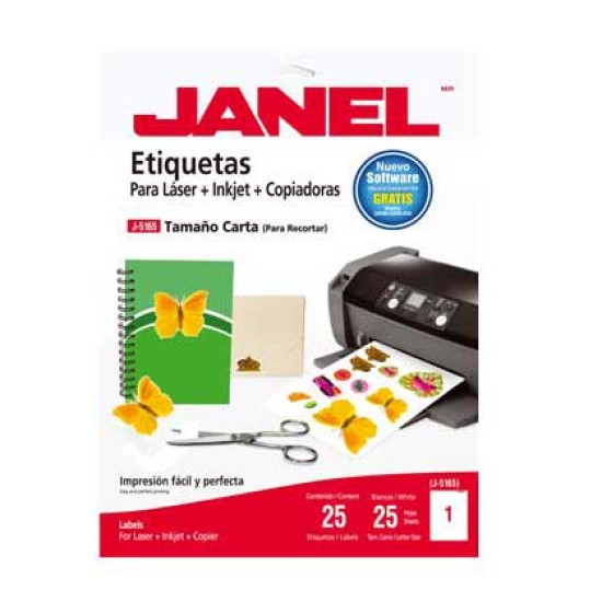 25 hjs etiqueta tamaño carta Janel 108 p/laser J5165