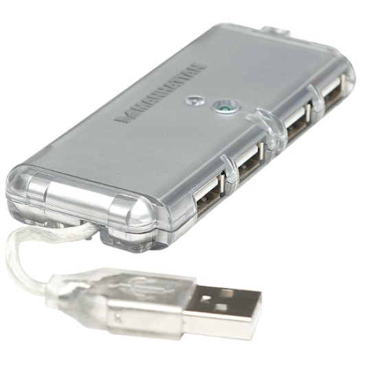 Hub de 4 puertos USB 2.0 Manhattan 160599 de bolsillo plata