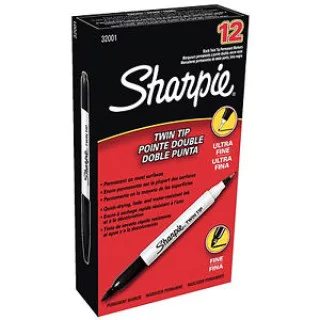 Sharpie 32001 Twin-Tip Black Fine and Ultra-Fine Point Permanent Marker -  12/Pack