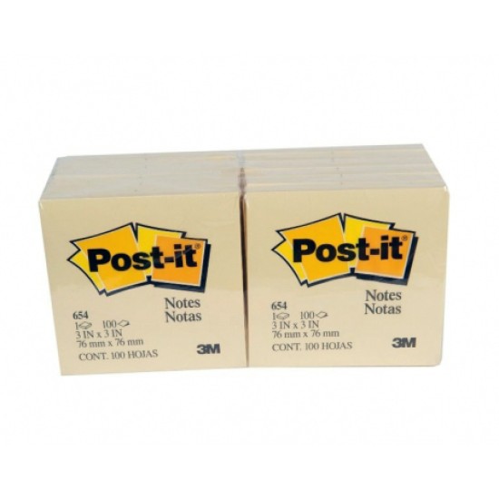12 piezas de block Post-IT 3X3" color amarillo c/100hjs c/u