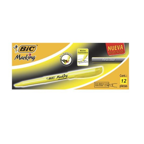 Caja c/12 piezas resaltador Bic Brite Liner Refresh amarillo