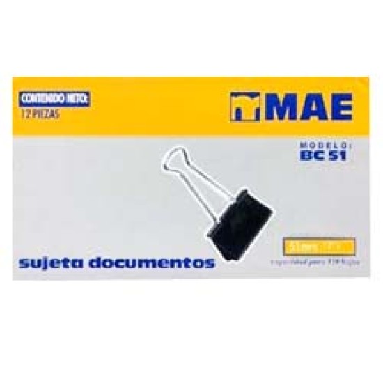 Caja c/12 piezas de sujetadocumentos MAE BC-51 de 51mm (2")