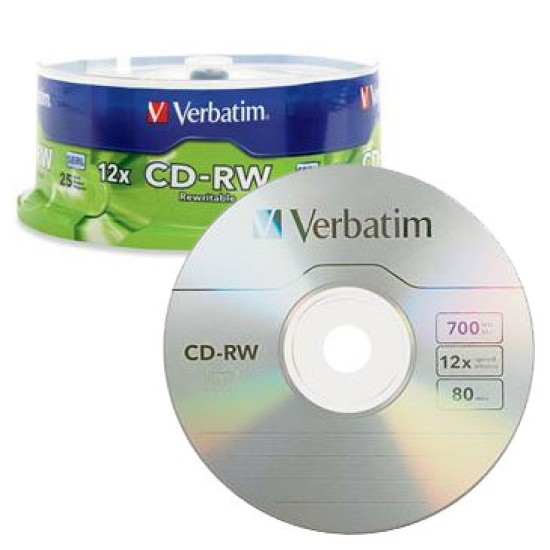 25 piezas de CD-RW Verbatim 95155, 700MB/12X en torre
