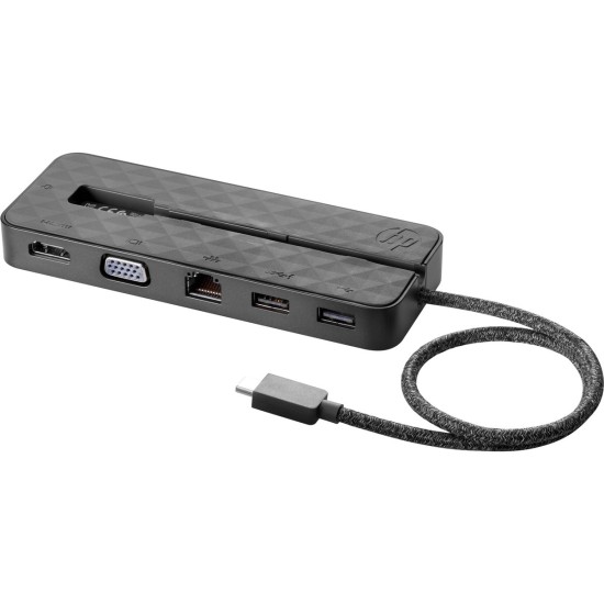 Mini Docking Station HP USB C, USB2.0, HDMI / VGA / RJ45, negro, 1PM64AA