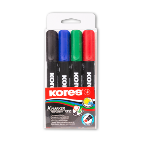 Marcador Kores permanente plástico con 4 colores, 209450