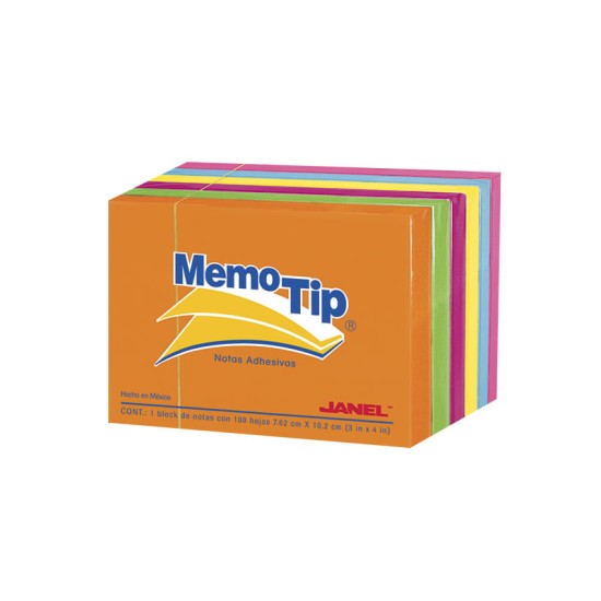 Paquete con 6 Blocks de Notas Adhesivas Janel Memo Tip Neon 3"X4" Colores Surtidos, 6560304797