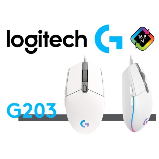 Mouse Gaming Logitech G203 Lightsync Color Blanco, 8000 DPI, RGB, 910-005794