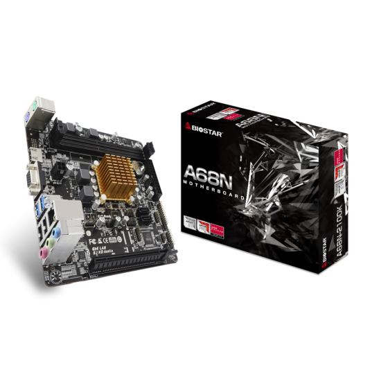 Tarjeta Madre Biostar A68N-2100K con procesador AMD-E1-6010/2XDDR3 1333/MINI-ITX/PCIE2.0/HDMI/USB3.2/Radeon Graphics