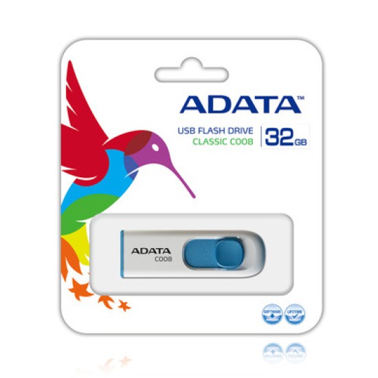 Memoria USB 32GB Adata retráctil blanco/azul AC008-32G-RWE