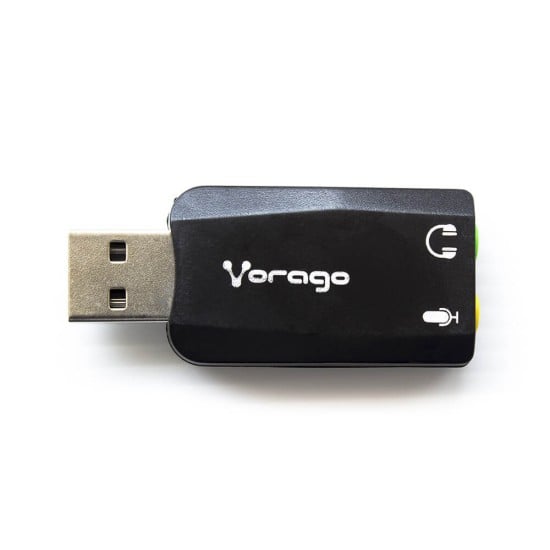 Adaptador Vorago ADP-201 USB 2.0 Macho-2X 3.5MM Hembra, con Salida de Microfono, Color Negro
