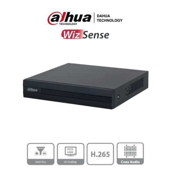 DVR 4 Canales Dahua DH-XVR1B04-I 1080P Lite/ Wizsense/ Cooper-I/ H.265+/ Busqueda Inteligente/ Hasta 5 Canales IP/ 4 Canales con SMD Plus/ 1 Puerto Sata